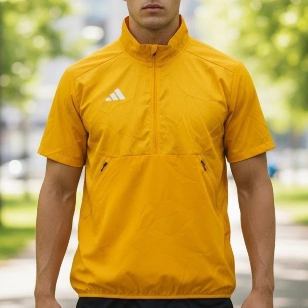 Adidas Men's Yellow Short Sleeve Quarter Zip Training‎ Jacket Medium NWT IB1717